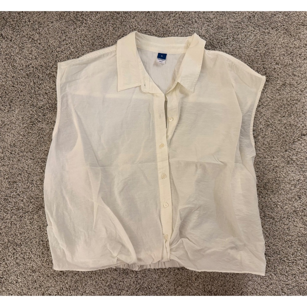 Old Navy Womens Cream Sleeveless Button Down Shirt Elastic Hem Blouse‎ Medium